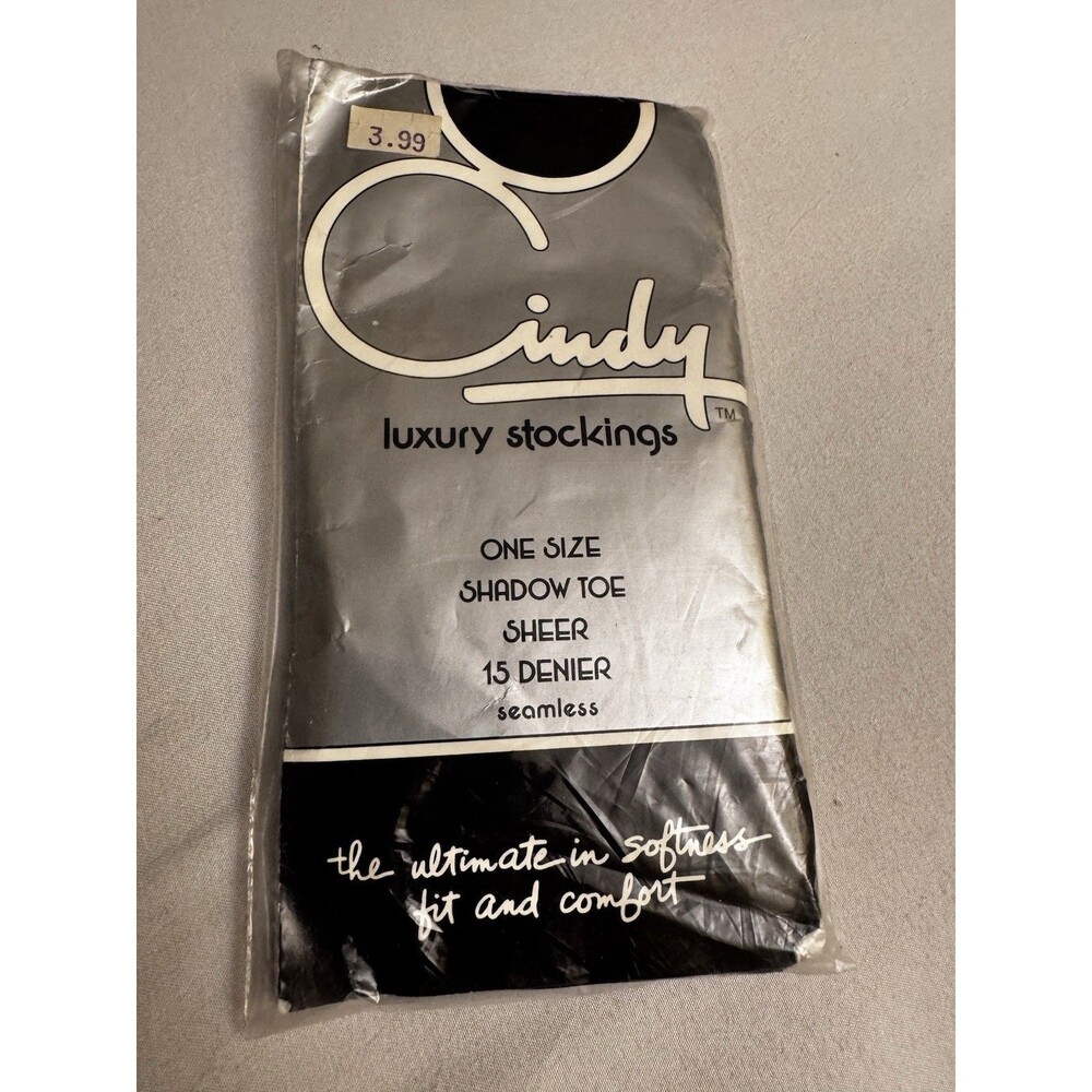 Vintage Cindy Luxury Black Stockings Style #411 100% Nylon Sheer One Size New